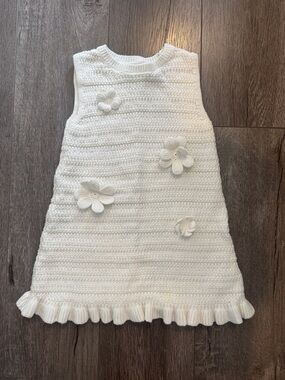 Zara White Knit Flower Appliqué Dress